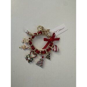 Betsey Johnson Christmas Charm Bracelet Gingerbread Snowman Flamingo Trees MA1